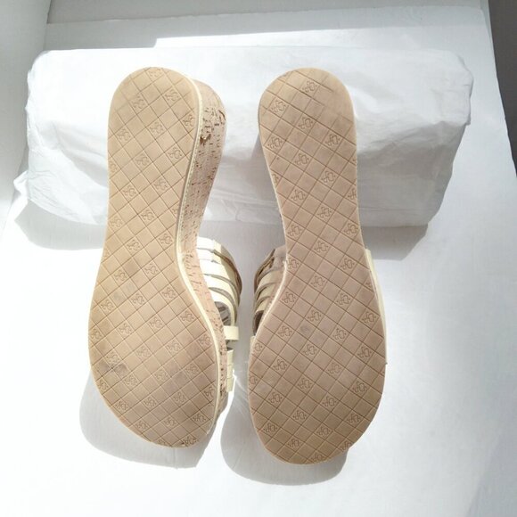 Citron 'Sheena2' Strappy Distressed Textured Cork Wedge Slide Sandals Sz 7.5 - Picture 4 of 9